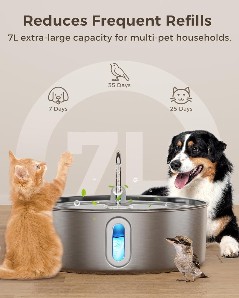 smartoo Dog Water Fountain for Large Dogs 7L/236oz Stainless Steel Dog Water Bowl Dispenser Automatic Cat Water Fountain with Deeper Drinking Area, Multi-Filtration Pet Fountain with Ultra-Quiet Pump - Image 2